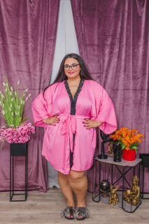 Луксозен секси халат в големи размери-розов