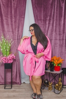 Луксозен секси халат в големи размери-розов