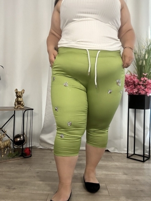 Летни дънкови панталонки с пчелички- зелено