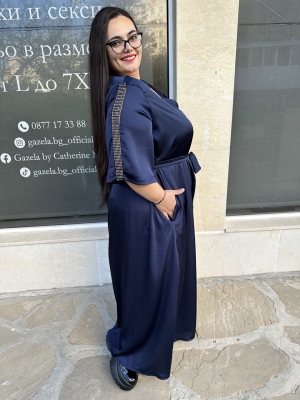 Елегантна рокля от сатен-  Престиж- синьо